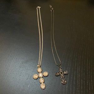 Silver and Black Cross Rhinestone Necklaces